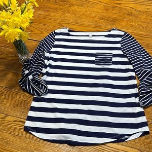 Coral Bay blue/white striped boat neck women’s top.  Size Large.  Poly/cotton.